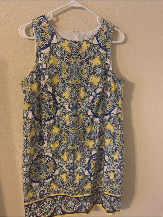 London Style Dresses & Skirts - London Style Yellow, Navy & Teal Medallion Shift Dress